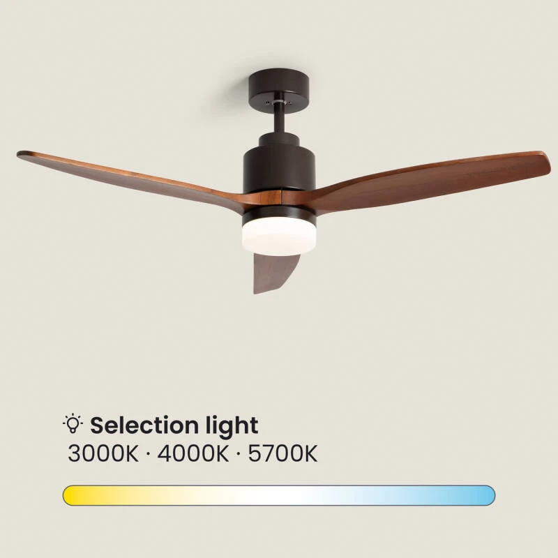 Fantiluxe Tarek Ventilador de techo, Ø132 cm, Mando a distancia, Marrón / aspecto madera oscura