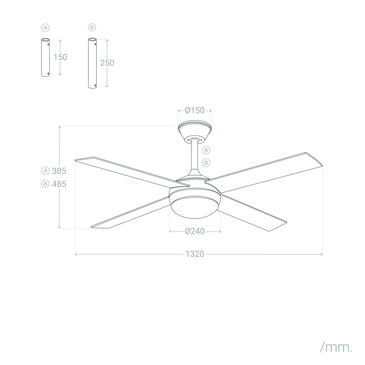 Fantiluxe Gustav Ventilador de techo, Ø132 cm, Mando a distancia, Níquel / Plata