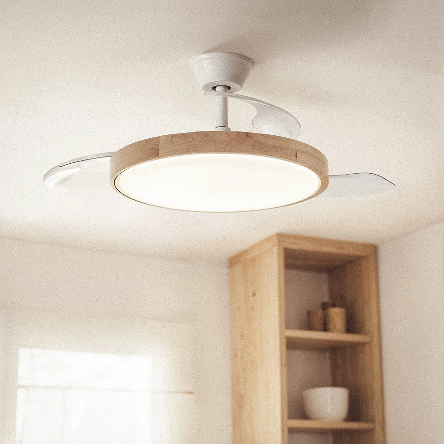 Fantiluxe Varnvik Ventilador de techo, Ø106 cm, Mando a distancia + aplicación móvil, Transparente