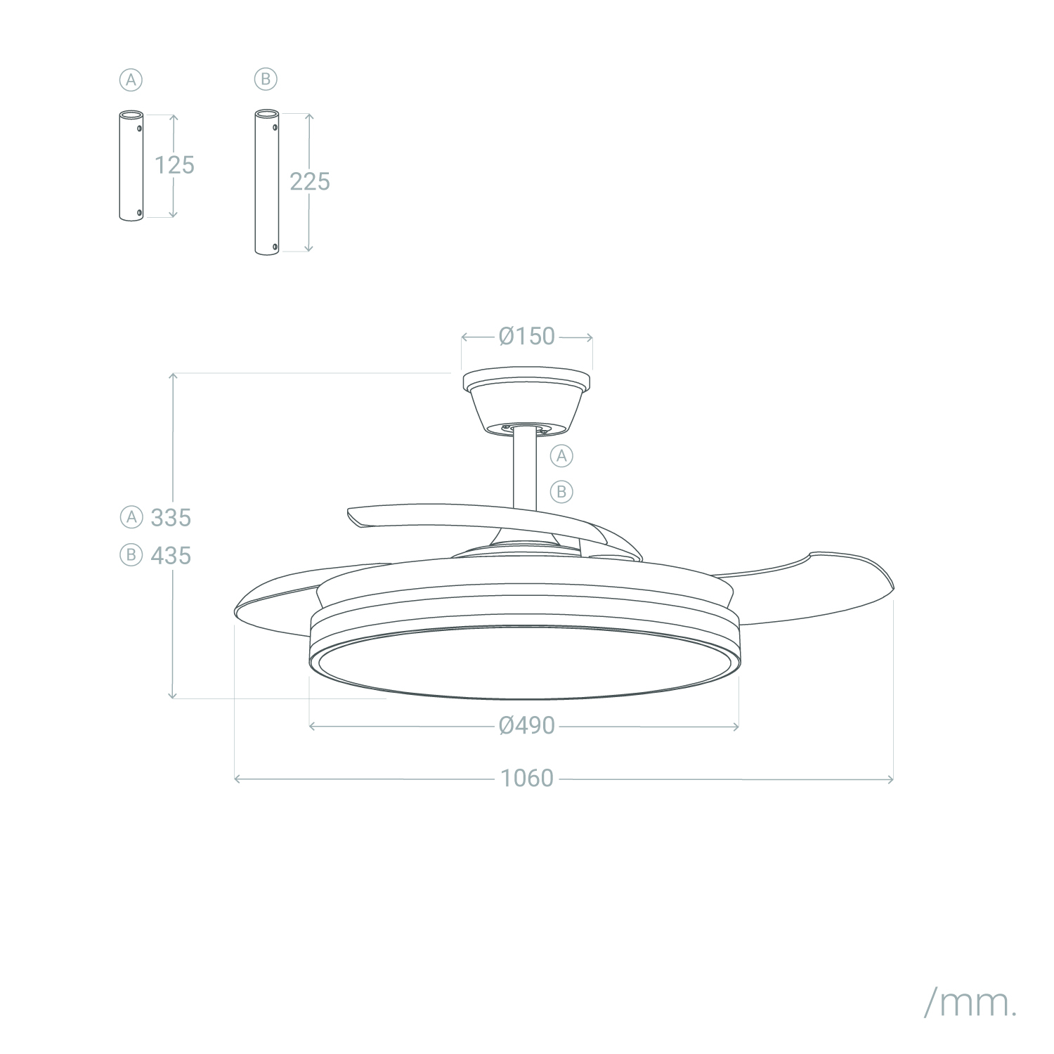 Fantiluxe Lars Ventilador de techo, Ø106 cm, Mando a distancia, Negro / Transparente