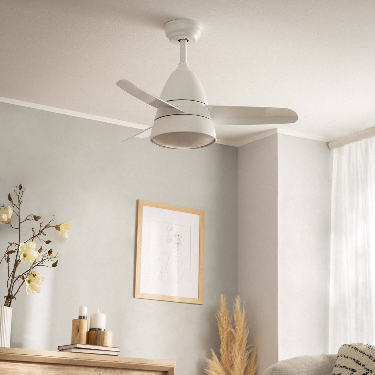 Fantiluxe Viklund Ventilador de techo, Ø91 cm, Mando a distancia, Blanco