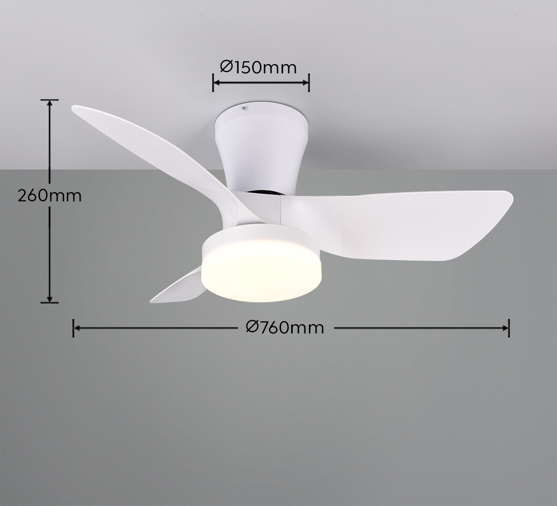 Fantiluxe Annika Ventilador de techo, Ø76 cm, Mando a distancia, Blanco