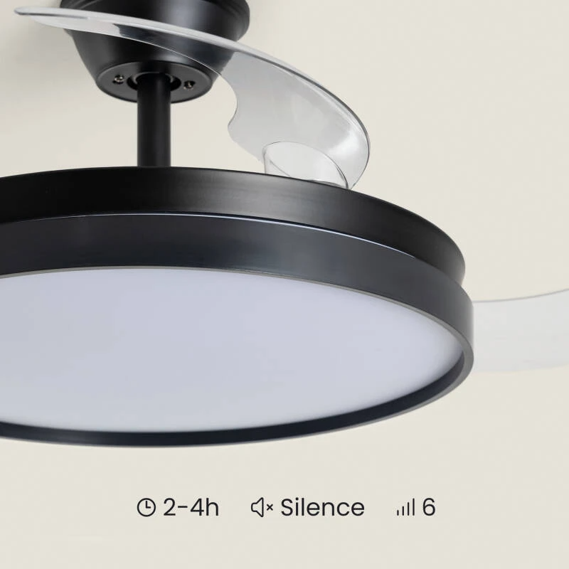 Fantiluxe Lars Ventilador de techo, Ø106 cm, Mando a distancia, Negro / Transparente