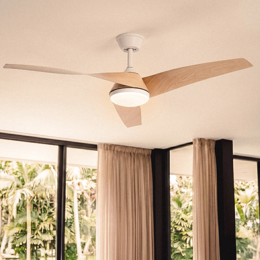 Fantiluxe Felix Ventilador de techo, Ø132 cm, Mando a distancia, Blanco / aspecto madera